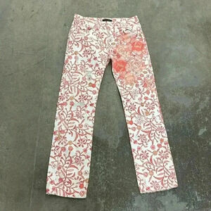 Roberto Cavalli distressed glitter  detail floral pants denim